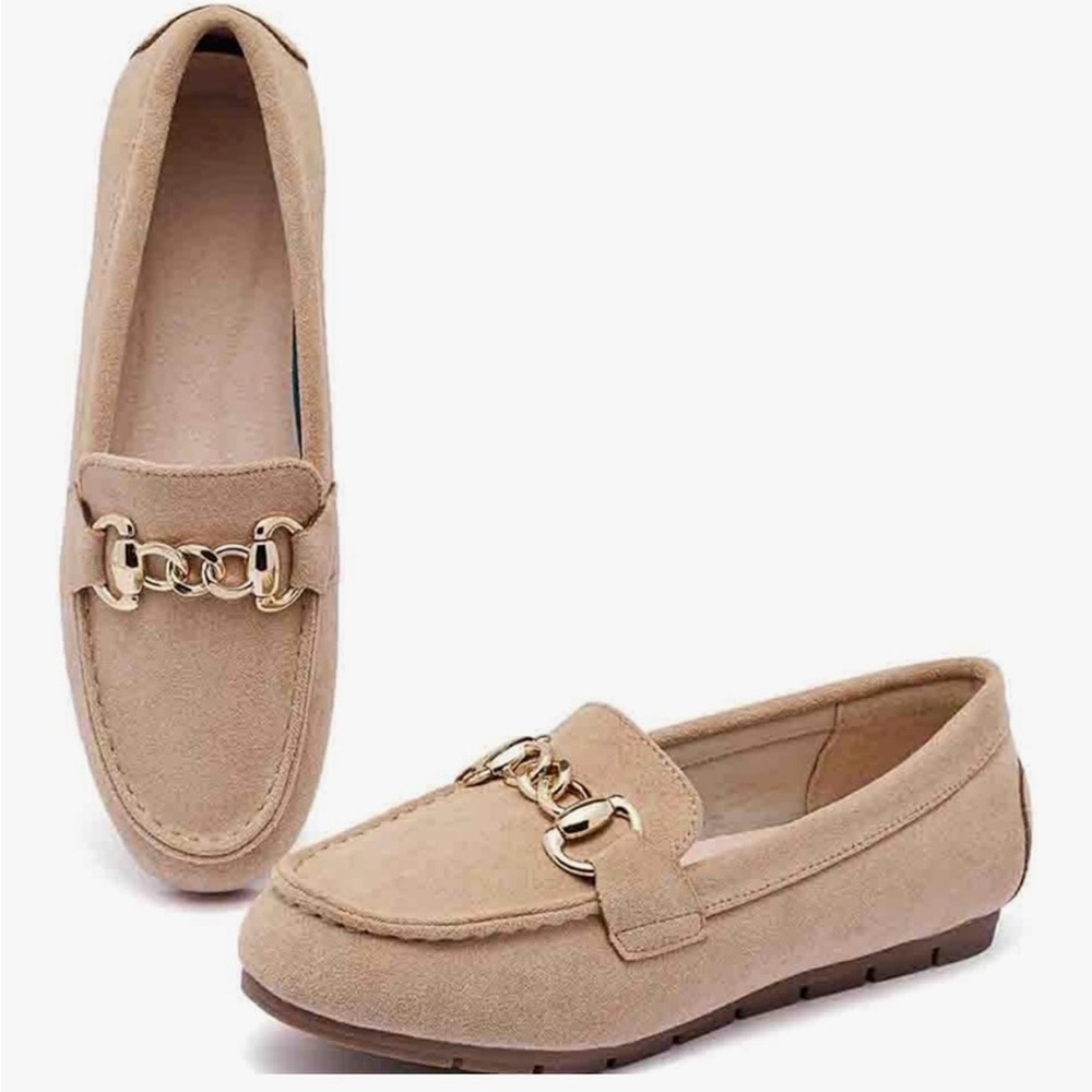 Women's Tan Loafers with Gold Accent